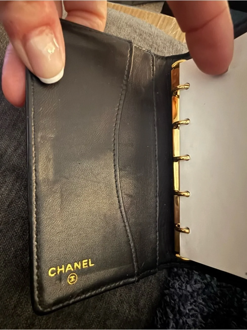 CHANEL authentic black patent leather agenda cardholder with Ashford paper. EUC